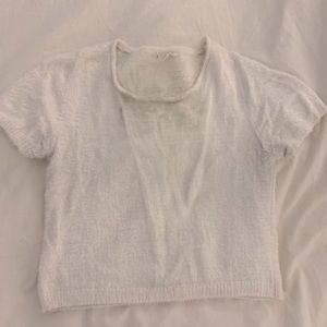 White fuzzy crop top from Dynamite